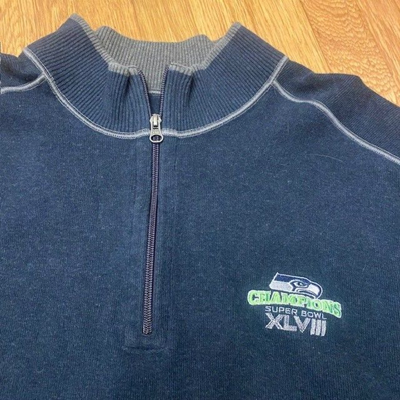 Cutter & Buck Mens XXL All Cotton Navy 1/4 Zip Sweater Seattle Seahawks Football - Picture 2 of 10